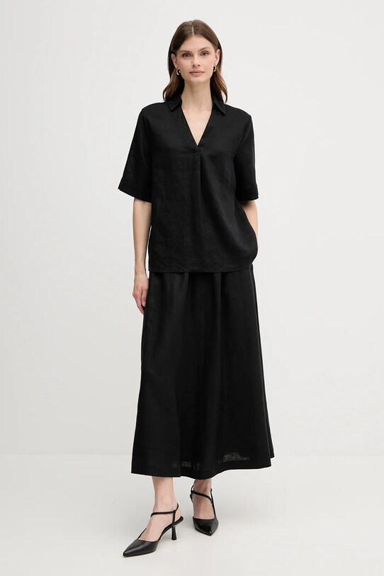United Colors of Benetton bluză din in 5BMLDQ0B6 negru SS25