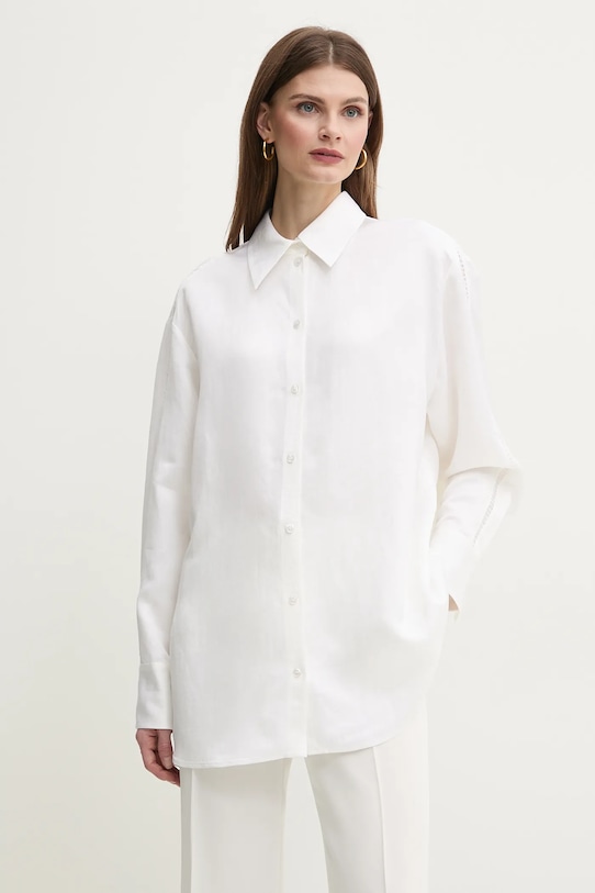 BOSS camasa din amestec de in uni alb 50535297
