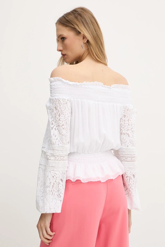 Odzież Guess bluzka z domieszką jedwabiu AUDREY W5GH0S.WE550 biały