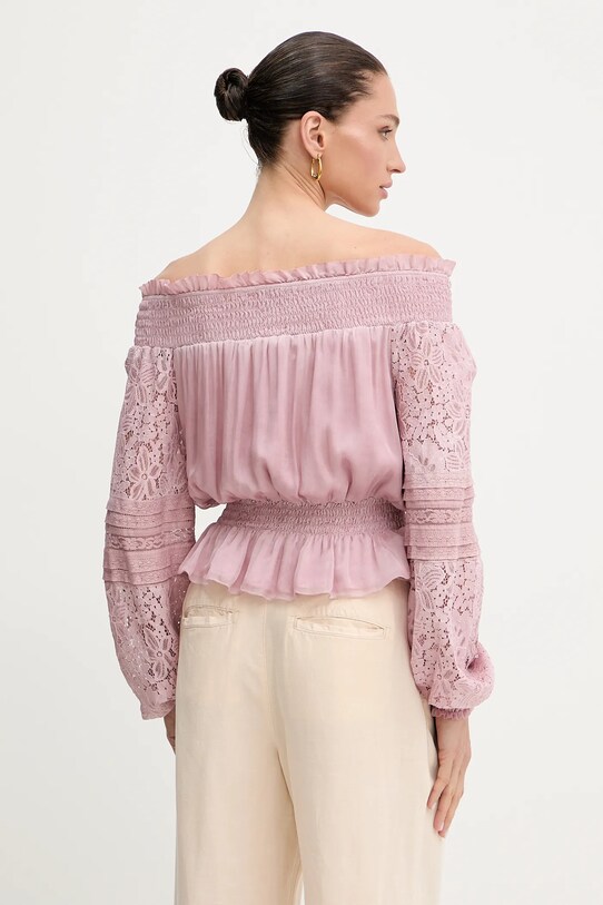 Odzież Guess bluzka z domieszką jedwabiu AUDREY W5GH0S.WE550 różowy