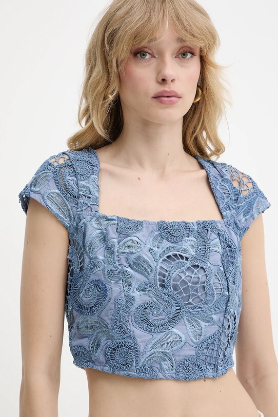 Guess bluzka bawełniana DOMITILLE niebieski W5GH65.WH521
