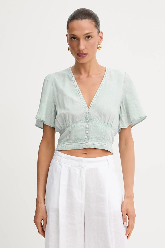 Halenka se lněnou směsí Guess LUIZA jemný vzor modrá W5GH82.D5N81