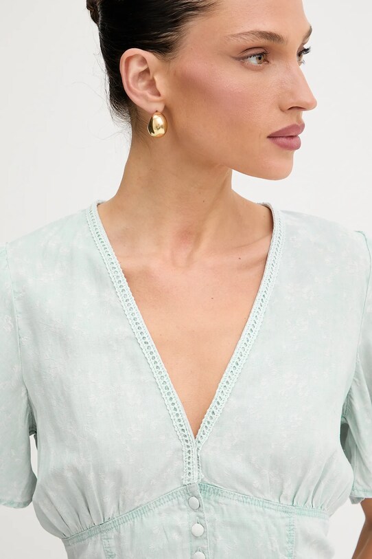 Guess bluzka z domieszką lnu LUIZA niebieski W5GH82.D5N81