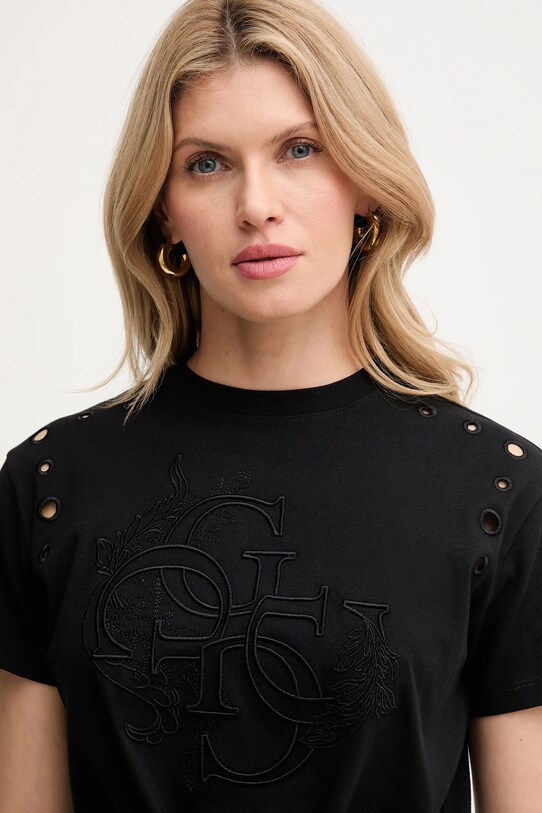 Бавовняна футболка Guess EYELET чорний W5GI18.I3Z14