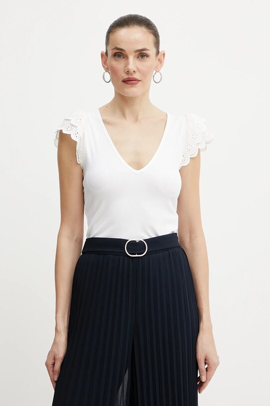 Kratka majica Guess DAHLIA Z elastanom bela W5GP56.KCV52