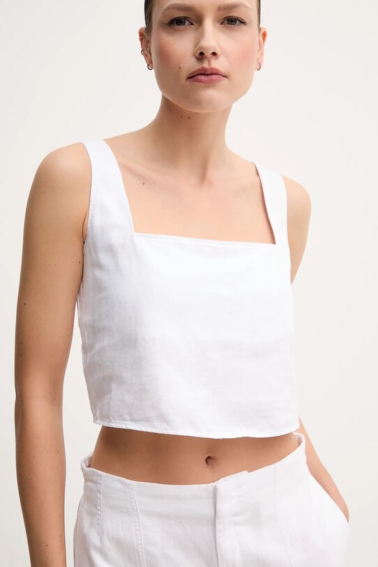 Blúzka s prímesou ľanu Calvin Klein Jeans biela J20J225347