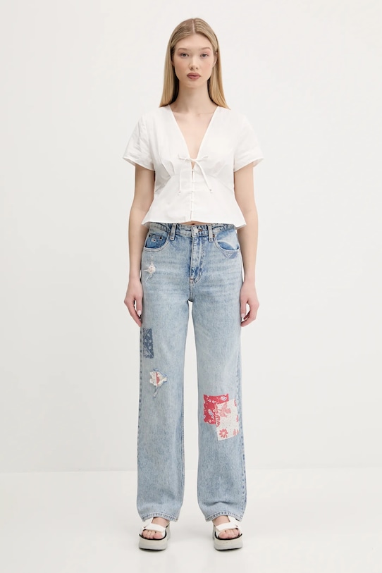 Βαμβακερό πουκάμισο Tommy Jeans DW0DW21352 λευκό SS25