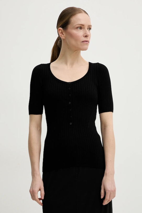 Herskind bluzka z domieszką jedwabiu Mie casual czarny 5535106