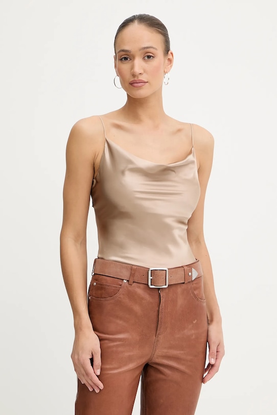 Μεταξωτή μπλούζα Marciano by Guess DENISE με ελαστάν καφέ 4YGH09.7117A