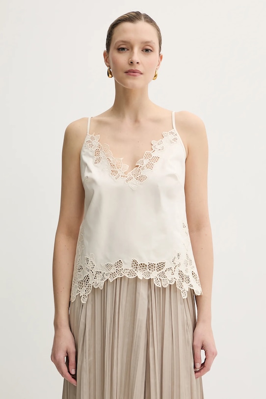 Bombažna majica Marciano Guess BROOKE Brez vzorca bež 5GGH23.7313A