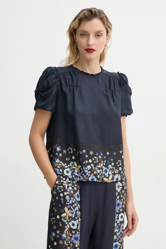 MUNTHE bluza de matase FAHSAI cu modele bleumarin 251100925118