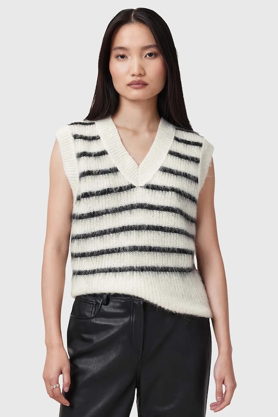 AllSaints vesta de lana RIGA subtiri alb W002KC