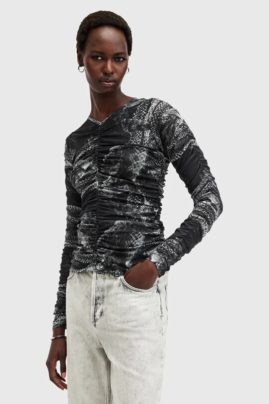 Μπλουζάκι AllSaints KEIKO με ελαστάν γκρί W008JC