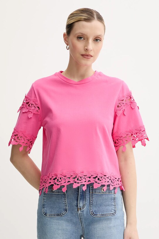 Morgan tricou din bumbac DFUTUR imprimeu roz DFUTUR
