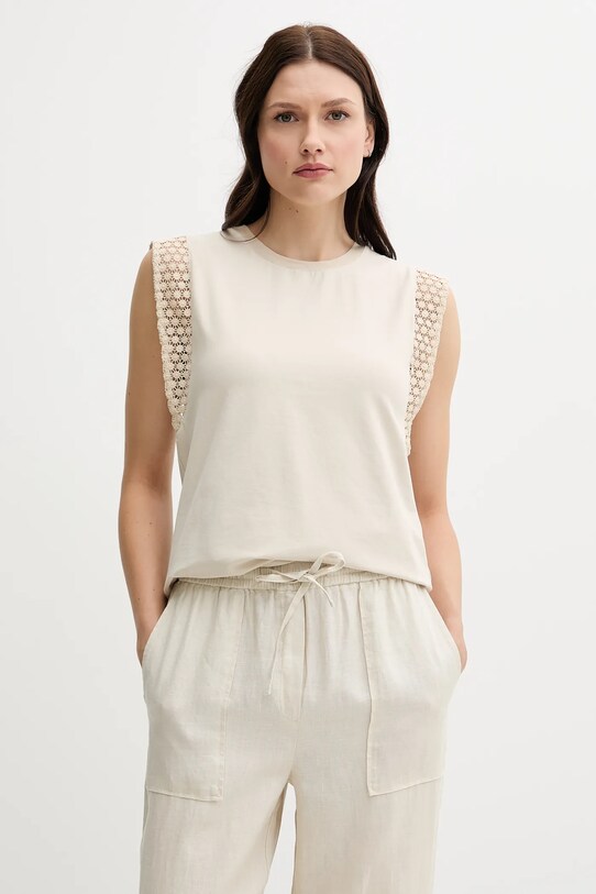 United Colors of Benetton top z elastanem beżowy 3IFVD10AC