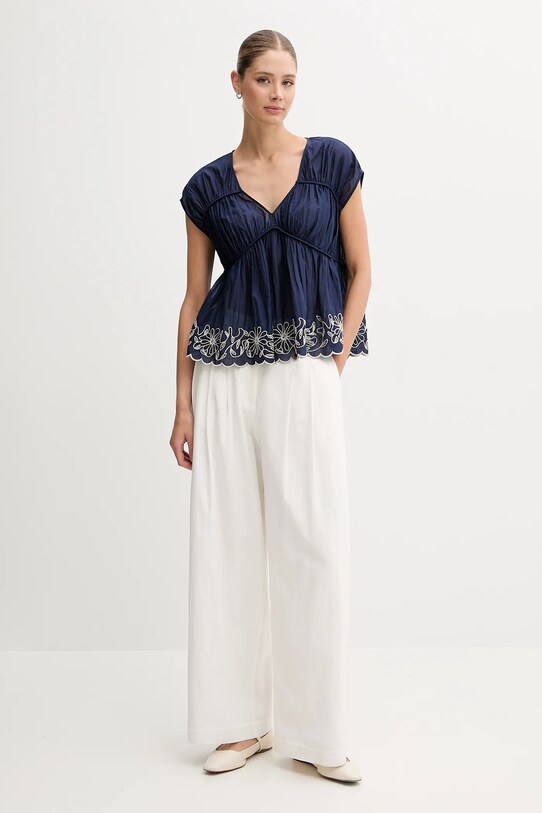 United Colors of Benetton bluză din bumbac 5VZCDQ0C3 bleumarin SS25