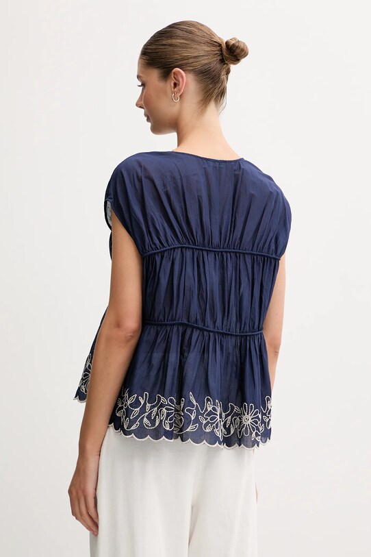 Ruházat United Colors of Benetton blúz pamutból 5VZCDQ0C3 sötétkék