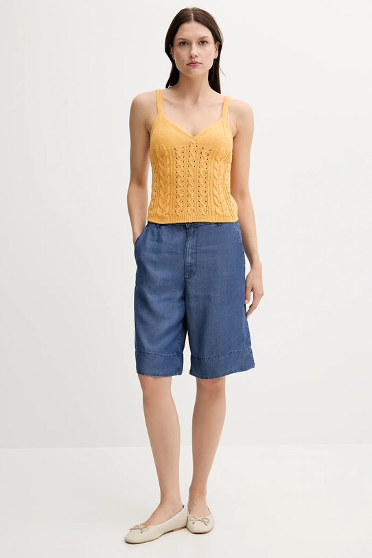 United Colors of Benetton top din bumbac 101TDH01B galben SS25