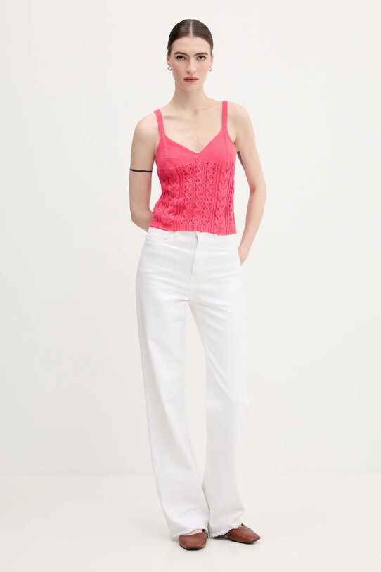 United Colors of Benetton top din bumbac 101TDH01B roz SS25
