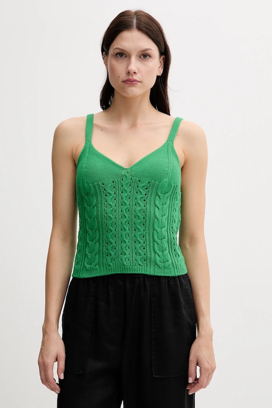 United Colors of Benetton top din bumbac uni verde 101TDH01B