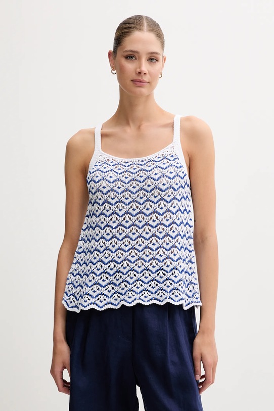 United Colors of Benetton top din bumbac cu modele albastru 1498EH01D