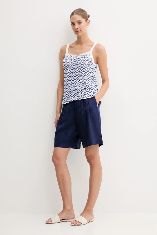 United Colors of Benetton top din bumbac 1498EH01D albastru SS25