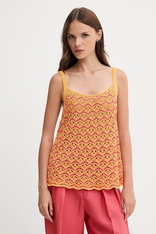 United Colors of Benetton top din bumbac cu modele portocaliu 1498EH01D