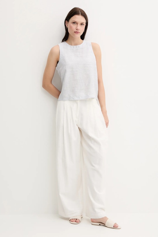 United Colors of Benetton bluză din amestec de in 5YPVDQ0BL albastru SS25