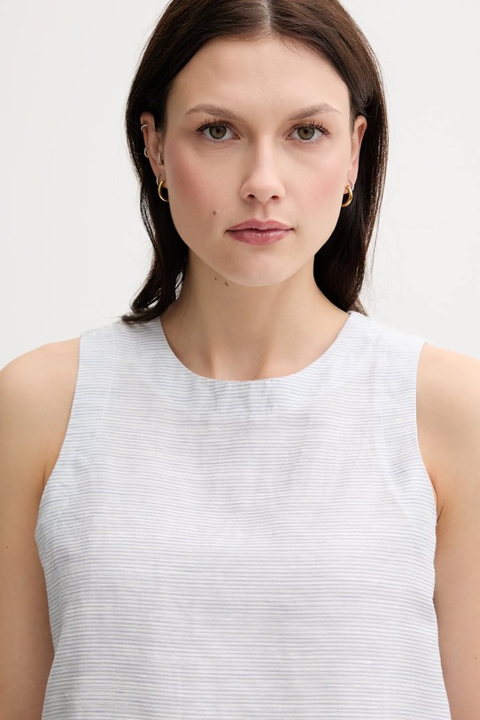 United Colors of Benetton bluză din amestec de in albastru 5YPVDQ0BL