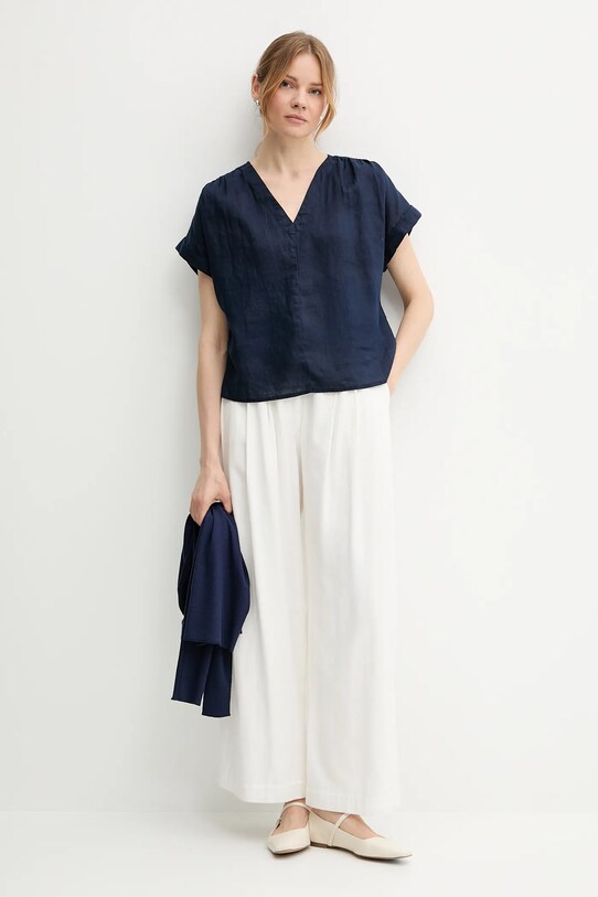 United Colors of Benetton bluzka lniana 5BMLDQ0BR granatowy SS25