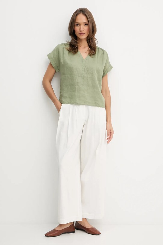 United Colors of Benetton bluză din in 5BMLDQ0BR verde SS25