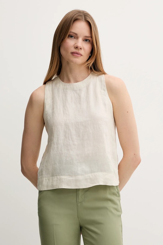 Lněná halenka United Colors of Benetton hladký béžová 5BMLDQ0BU