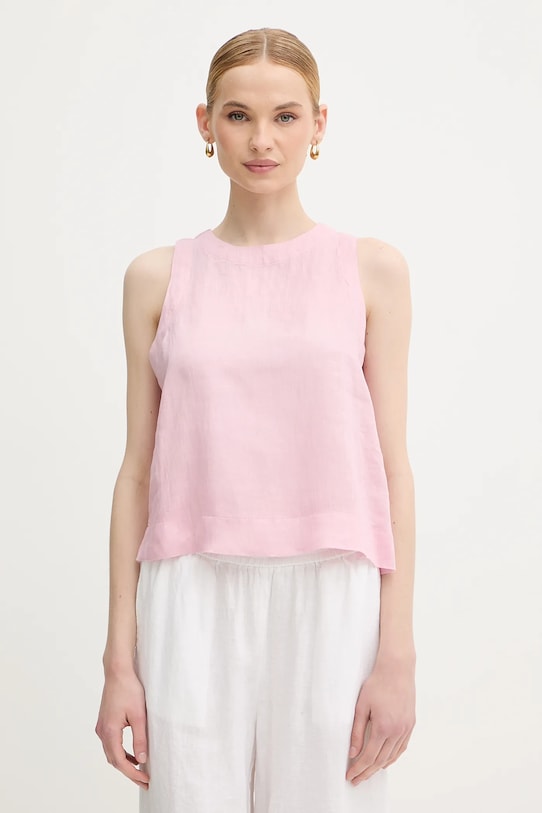 United Colors of Benetton bluzka lniana regular różowy 5BMLDQ0BU