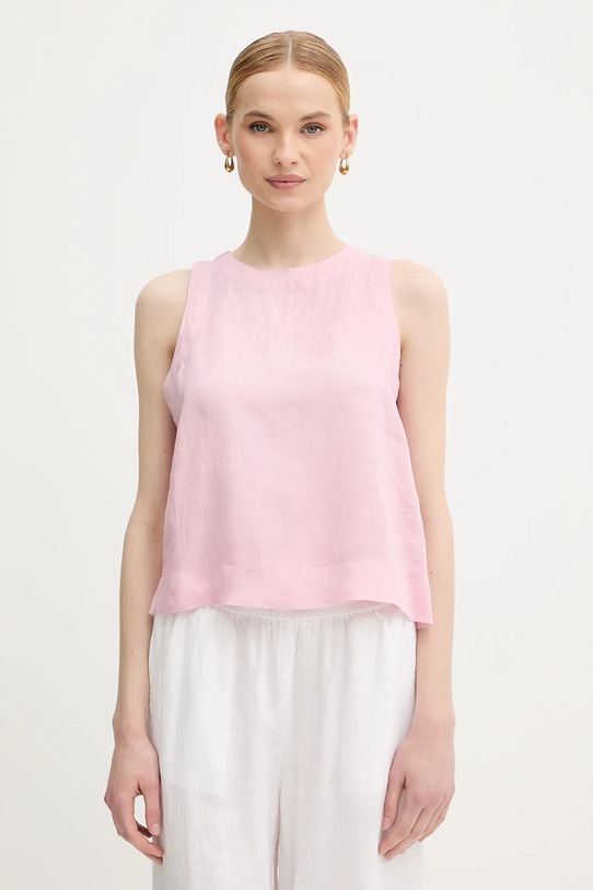 United Colors of Benetton bluză din in uni roz 5BMLDQ0BU