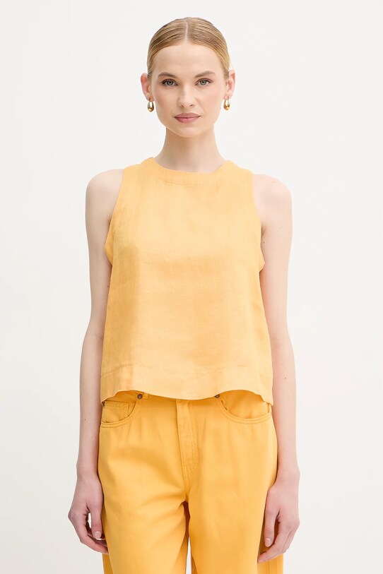United Colors of Benetton bluzka lniana regular żółty 5BMLDQ0BU