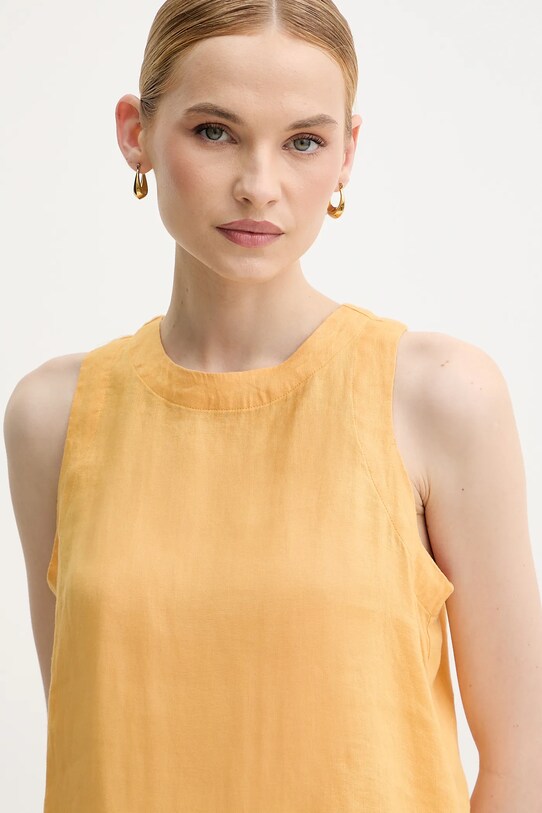 United Colors of Benetton bluzka lniana żółty 5BMLDQ0BU
