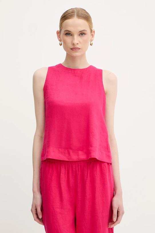 United Colors of Benetton bluză din in uni roz 5BMLDQ0BU