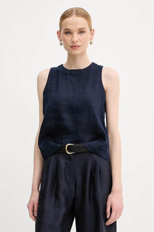 United Colors of Benetton bluză din in uni bleumarin 5BMLDQ0BU