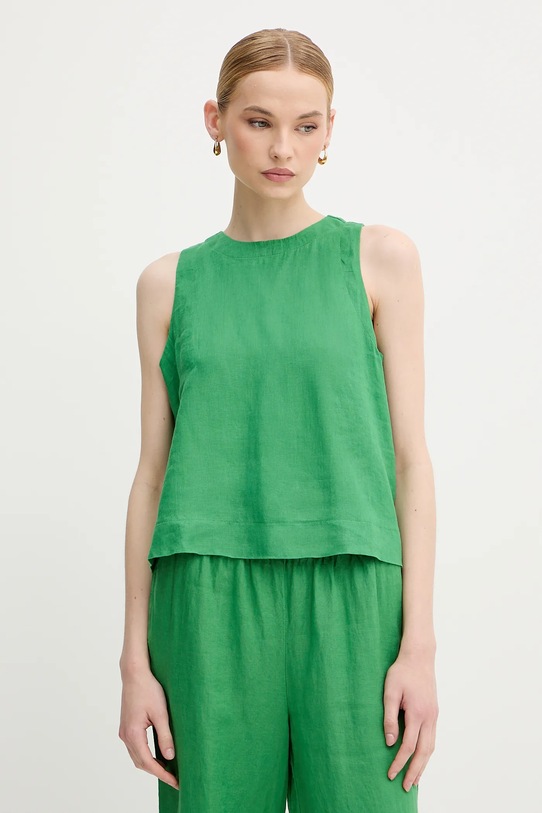 Lanena bluza United Colors of Benetton Brez vzorca zelena 5BMLDQ0BU