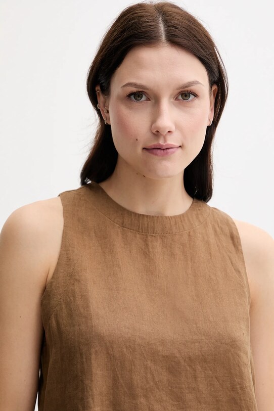 United Colors of Benetton bluzka lniana brązowy 5BMLDQ0BU