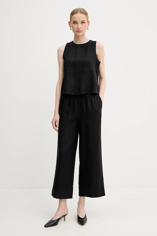 United Colors of Benetton bluză din in 5BMLDQ0BU negru SS25