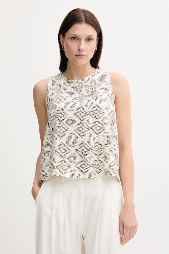Льняний топ United Colors of Benetton візерунок білий 5KPRDQ0BU