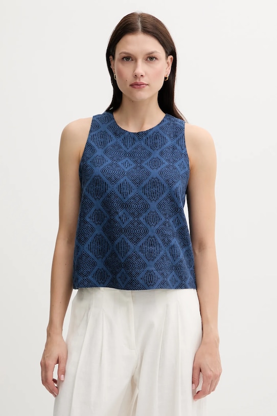 Ľanový top United Colors of Benetton regular modrá 5KPRDQ0BU