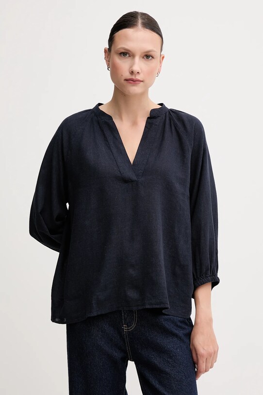 Gant bluzka lniana trzy czwarte granatowy 4300475