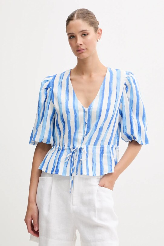 Pedro del Hierro bluzka lniana regular fioletowy 7659079