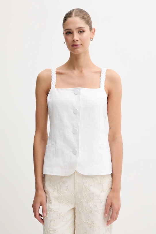 Pedro del Hierro bluză din in uni alb 7659073