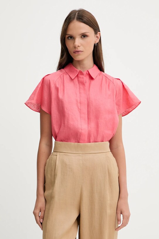 Pedro del Hierro cămașă de in scurt roz 7659075