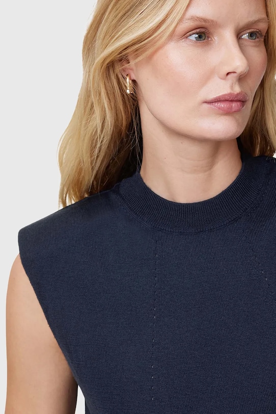 AllSaints tricou de lana KAYLA W016KC bleumarin SS25