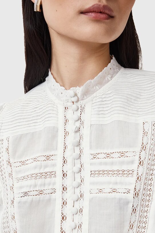 AllSaints bluza din bumbac HEATHER W038PC alb SS25