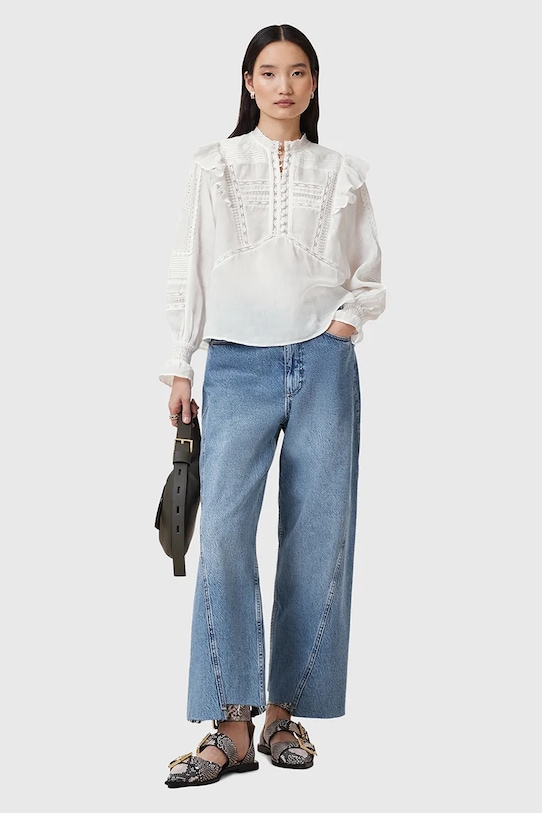 AllSaints bluza din bumbac HEATHER W038PC alb